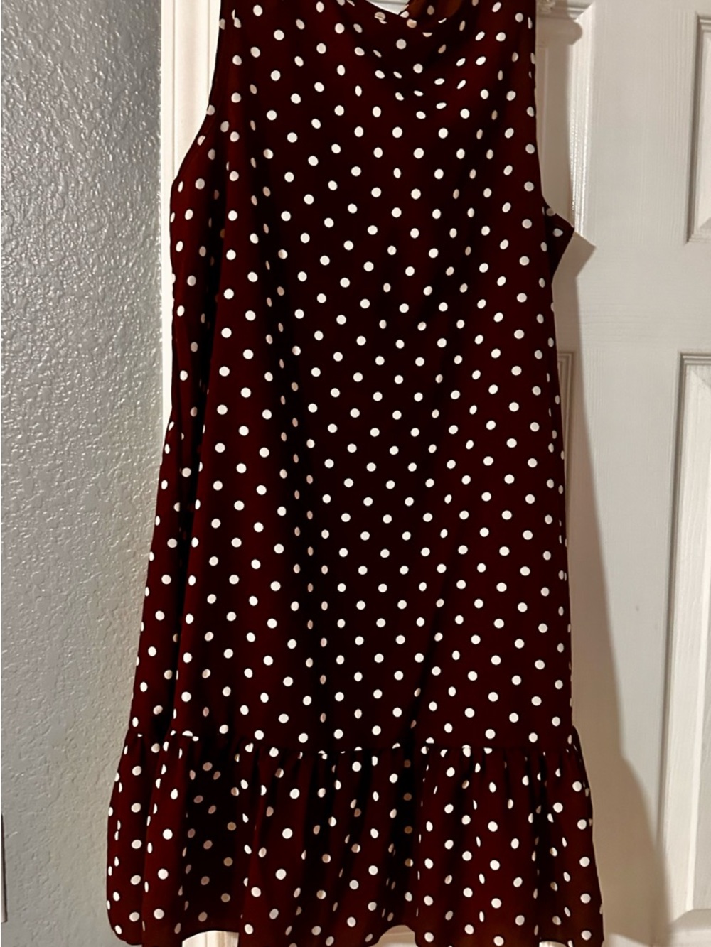 Women Polka Dot Ruffle HemDress - Burgundy with White Dots